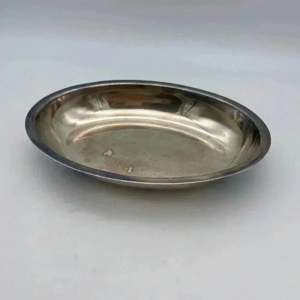 Vintage Small Silverplate Oval Bowl with unique Bottom